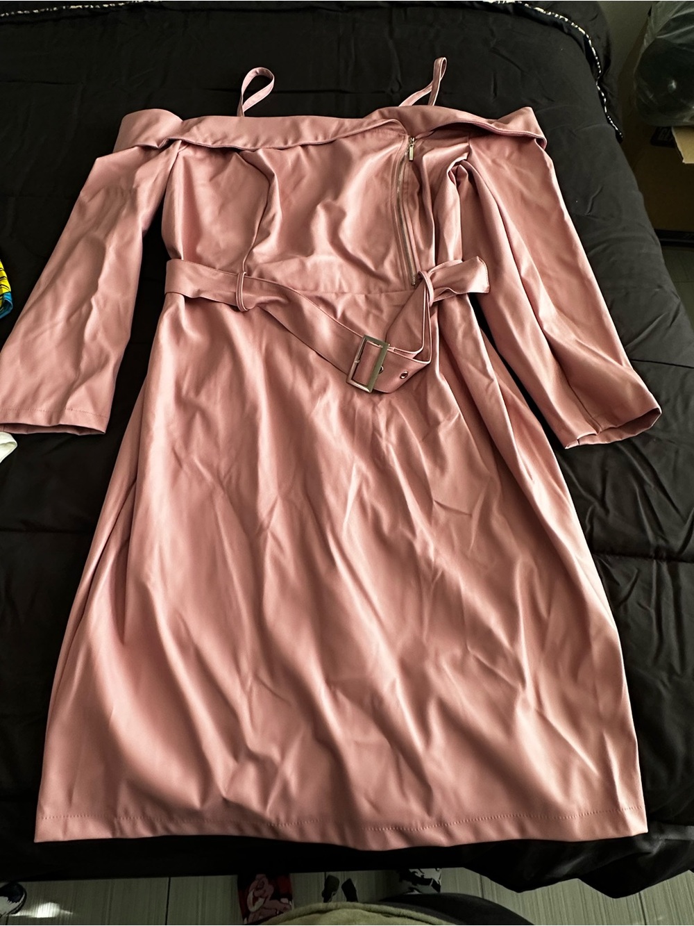 Off-Shoulder Belted Dusty Rose Women's Dress